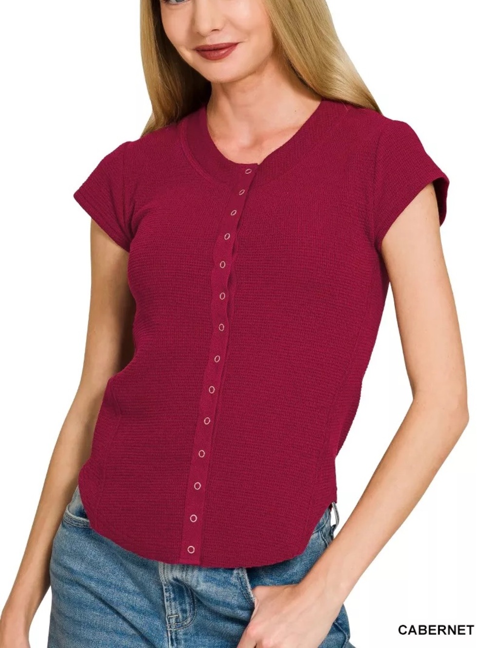 Zenana Short Sleeve Snap-Front Top